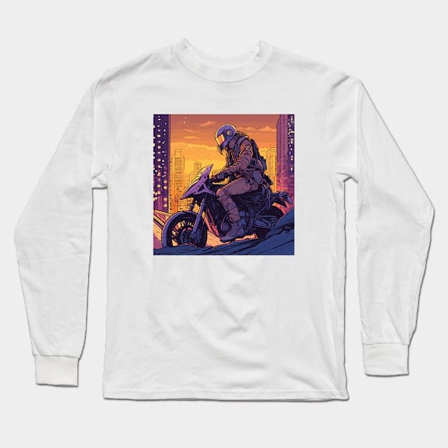 Cool biker futuristic landscape Long Sleeve T-Shirt by TVEX19